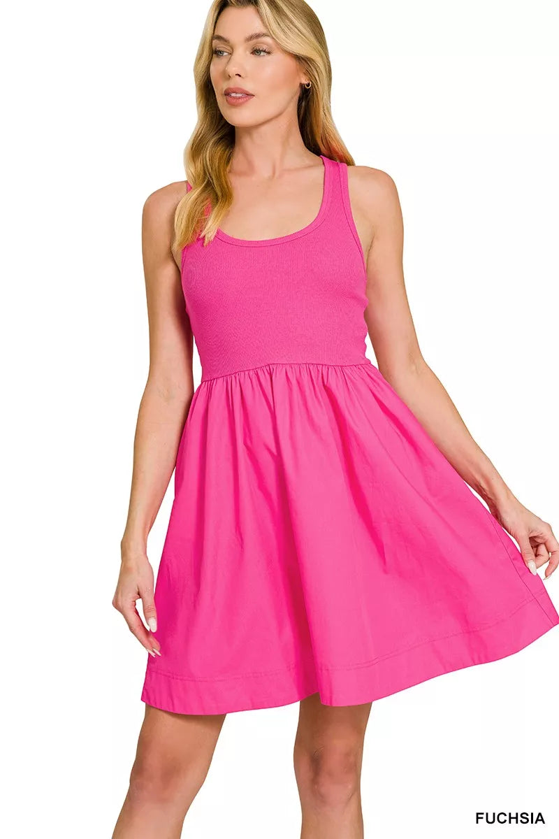 Zenana Combined Knit & Woven Midi Dress FUCHSIA 62d1235acb5d4cf68599e169aecd48f8-Max-Origin