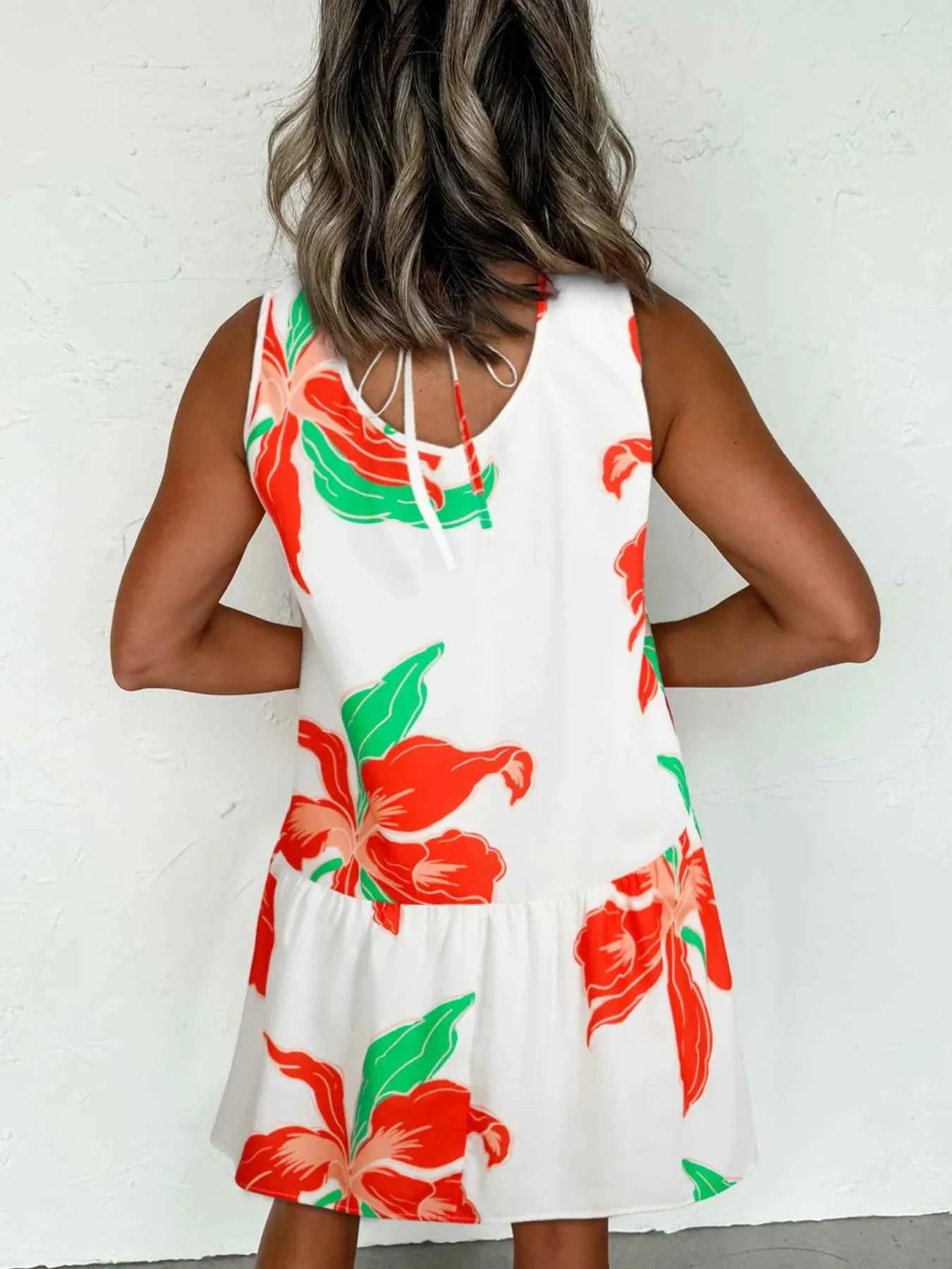Floral Tie Neck Sleeveless Ruffled Sundress 62d12b7e-021b-445b-aceb-cb3e24f2acc2-Max-Origin
