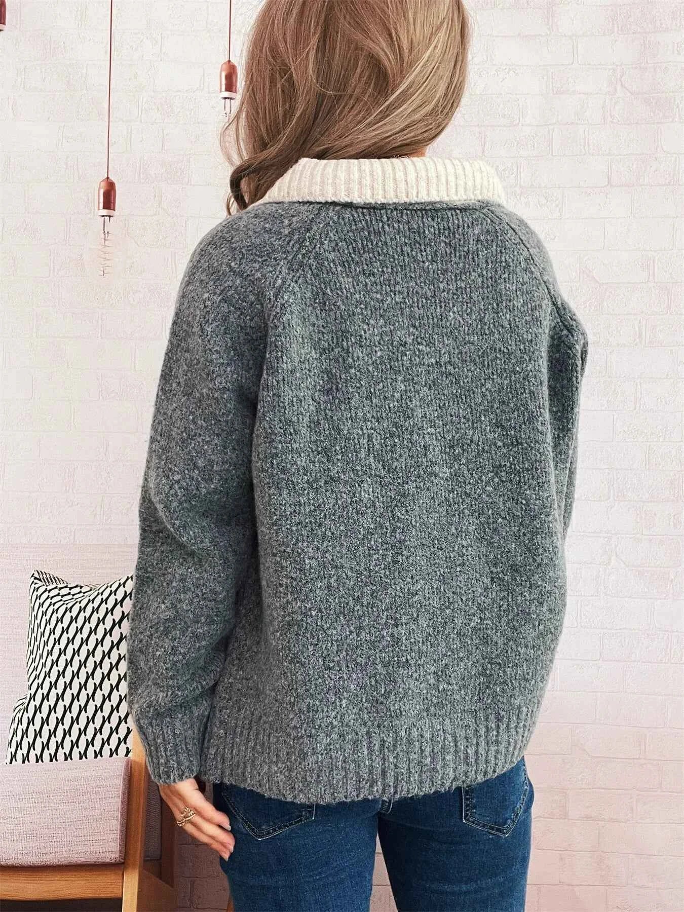 Contrast Collar Zip-Up Cardigan 62d613fb9fe045ebbe1c90edeece6f08-Max-Origin