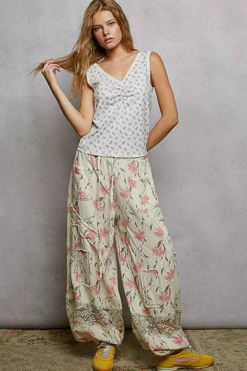 POL Ruched Floral V-Neck Tank with Lace Detail 62d769ea-856b-4f10-a58c-f928e573aa68-Max-Origin
