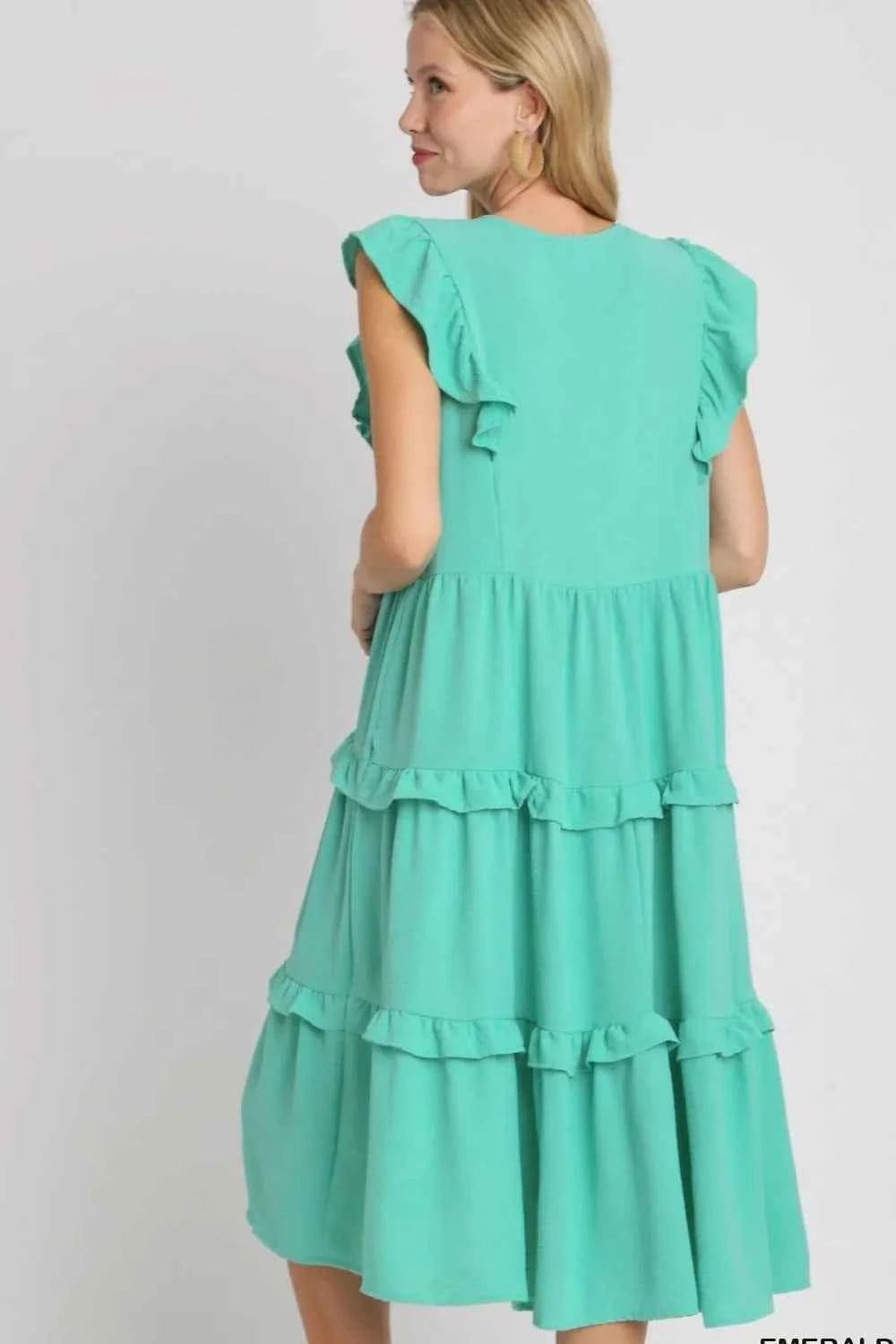 Umgee Full Size Ruffle Tiered Cap Sleeve Midi Dress Plus Size 62d8b11e-410d-49f4-8232-12f23ae0d27d-Max