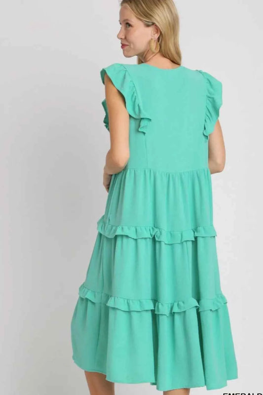 Full Size Ruffle Tiered Cap Sleeve Midi Dress Plus Size 62d8b11e-410d-49f4-8232-12f23ae0d27d-Max