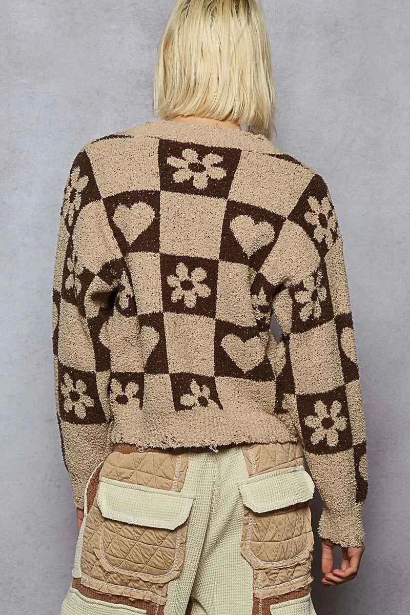 POL V-Neck Heart Pattern Checkered Sweater 62da1569-5216-4d8f-82a9-43d56ce50344-Max-Origin