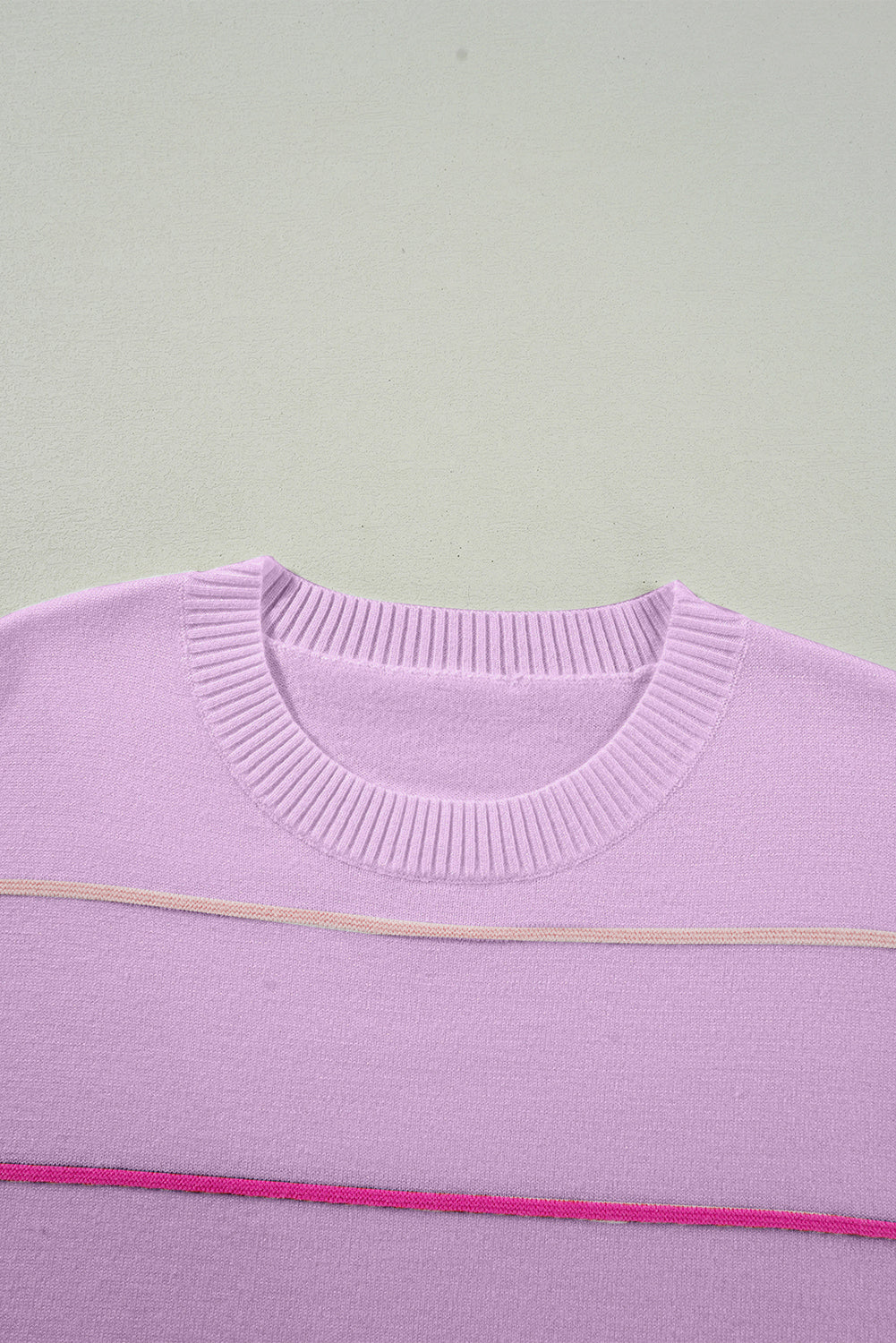 Orchid Petal Striped Half Sleeve Drop Shoulder Sweater 62e389d5bb0e713e