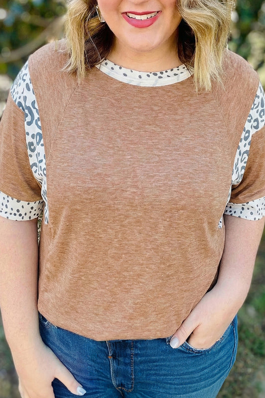 Chestnut Animal Color Block Patchwork Plus Size Tee Chestnut 75%Polyester+20%Viscose+5%Elastane 62e93c4dfab2b55d