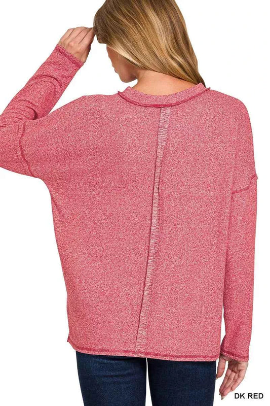 Zenana Soft Melange Hacci Round-Neck Long Sleeve T-Shirt 62ea483e88c44ed9915af7bf791174bf-Max-Origin