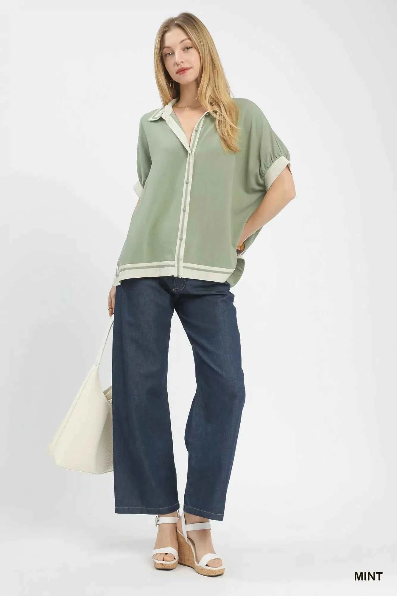 Umgee Linen Button Front Top with Contrast Piping 62f08454-99d5-40d5-958e-49a21fb5e621-Max-Origin