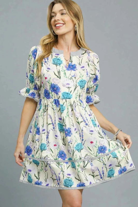 BabyDoll Floral Striped Hem Mini Dress Pastel Blue 62f3ee61-b631-4e64-82e5-6d901172f50b-Max-Origin