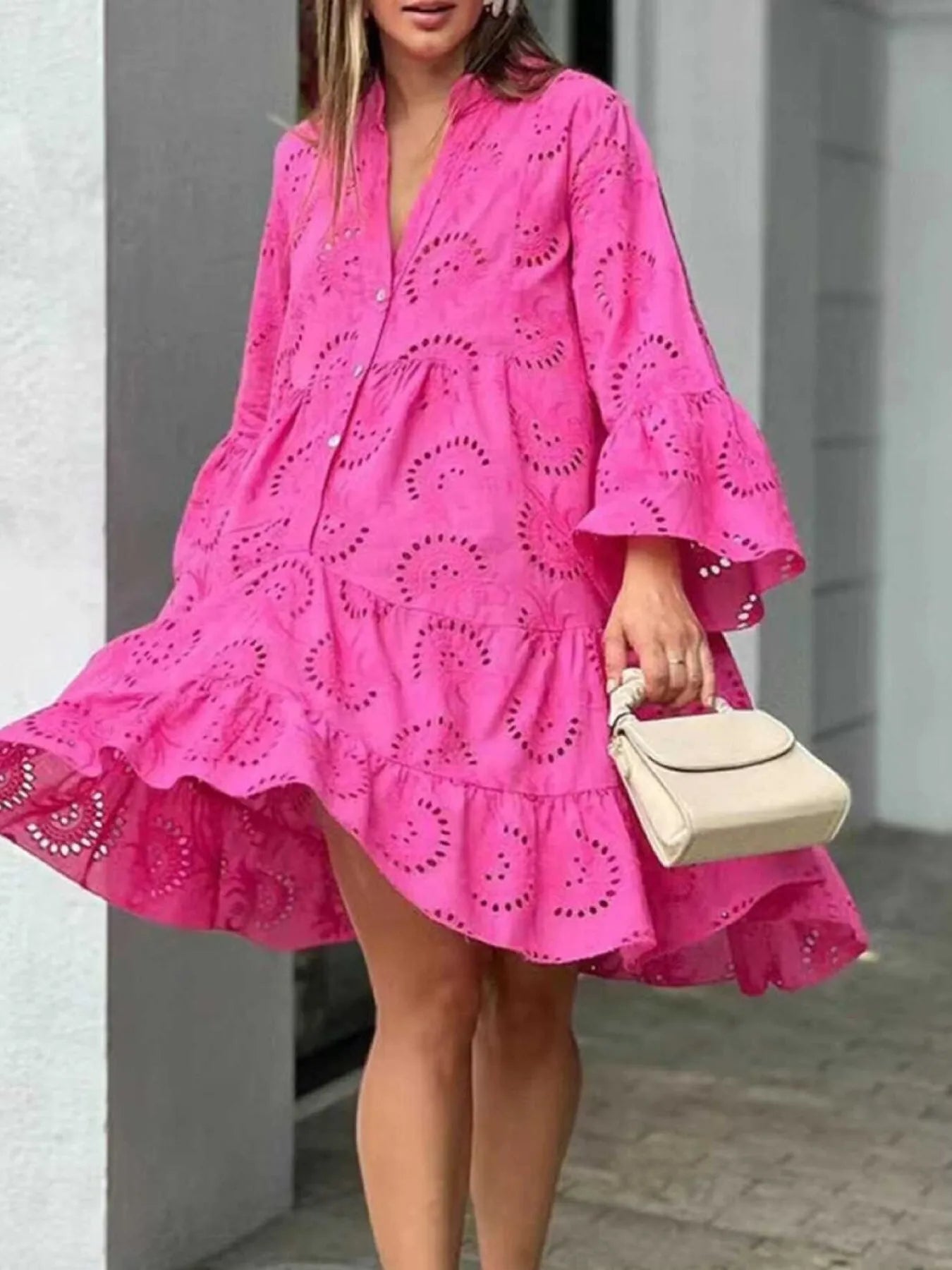 Full Size Eyelet Ruffled Hem Tiered Dress Plus Size Rose Red 62f6905b2eff4cc78e63ea14d55f1e85-Max-Origin
