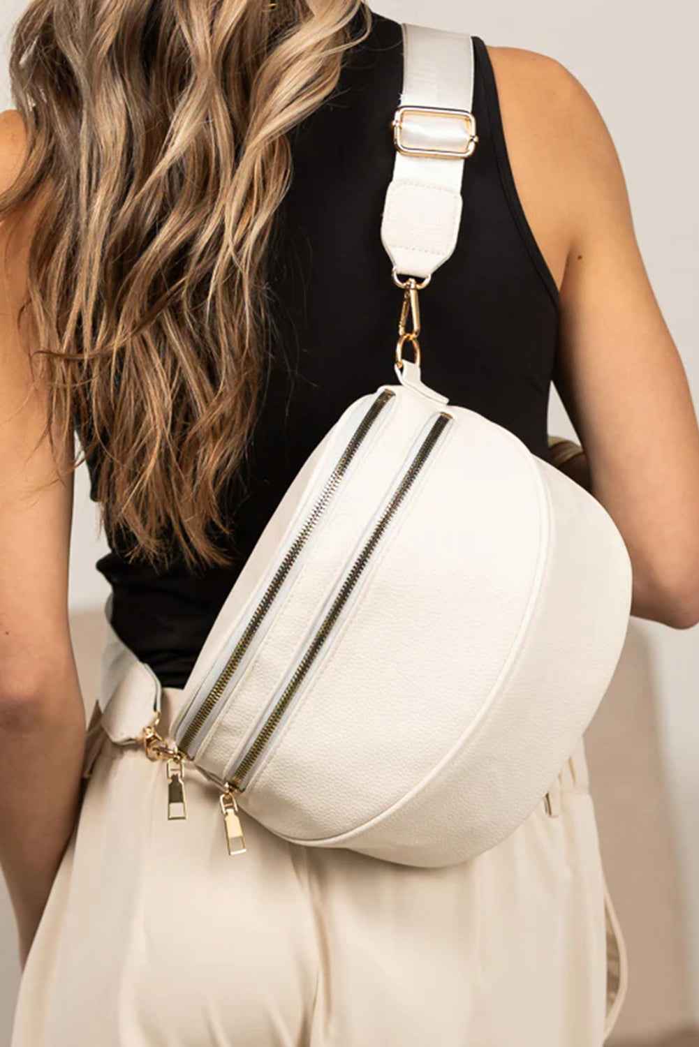 Cinnamon PU Leather Double Zipper Crossbody Bag 62f73037ebc6785b