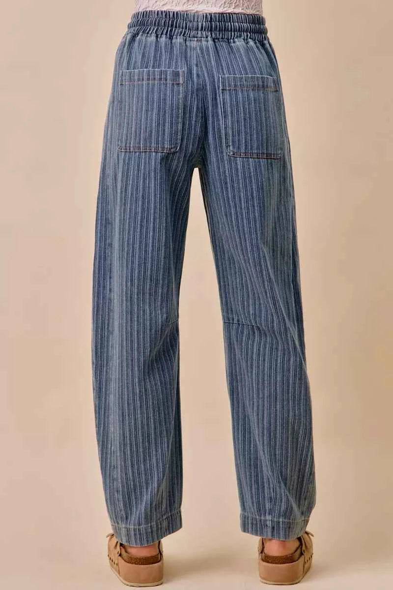 SO ME Stripe Denim Barrel Jeans Drawstring Waistband 63049124e21b47f5ad34a2558cdac470-Max-Origin