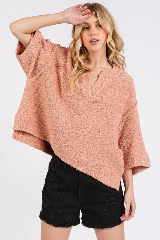Mittoshop Side Slit Notched Drop Shoulder Sweater 630c8081-892f-4369-b3b5-d92b4affacd8-Max