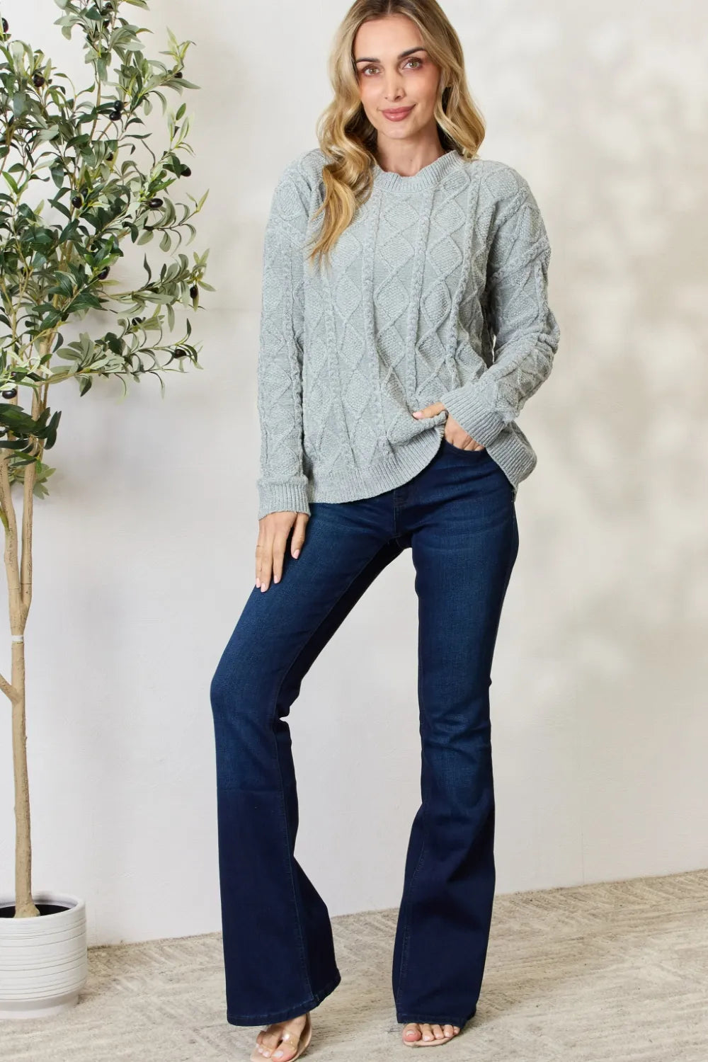 BiBi Cable Knit Round Neck Sweater 630cc515-aa3f-4a76-a28c-66fd47e296e3-Max