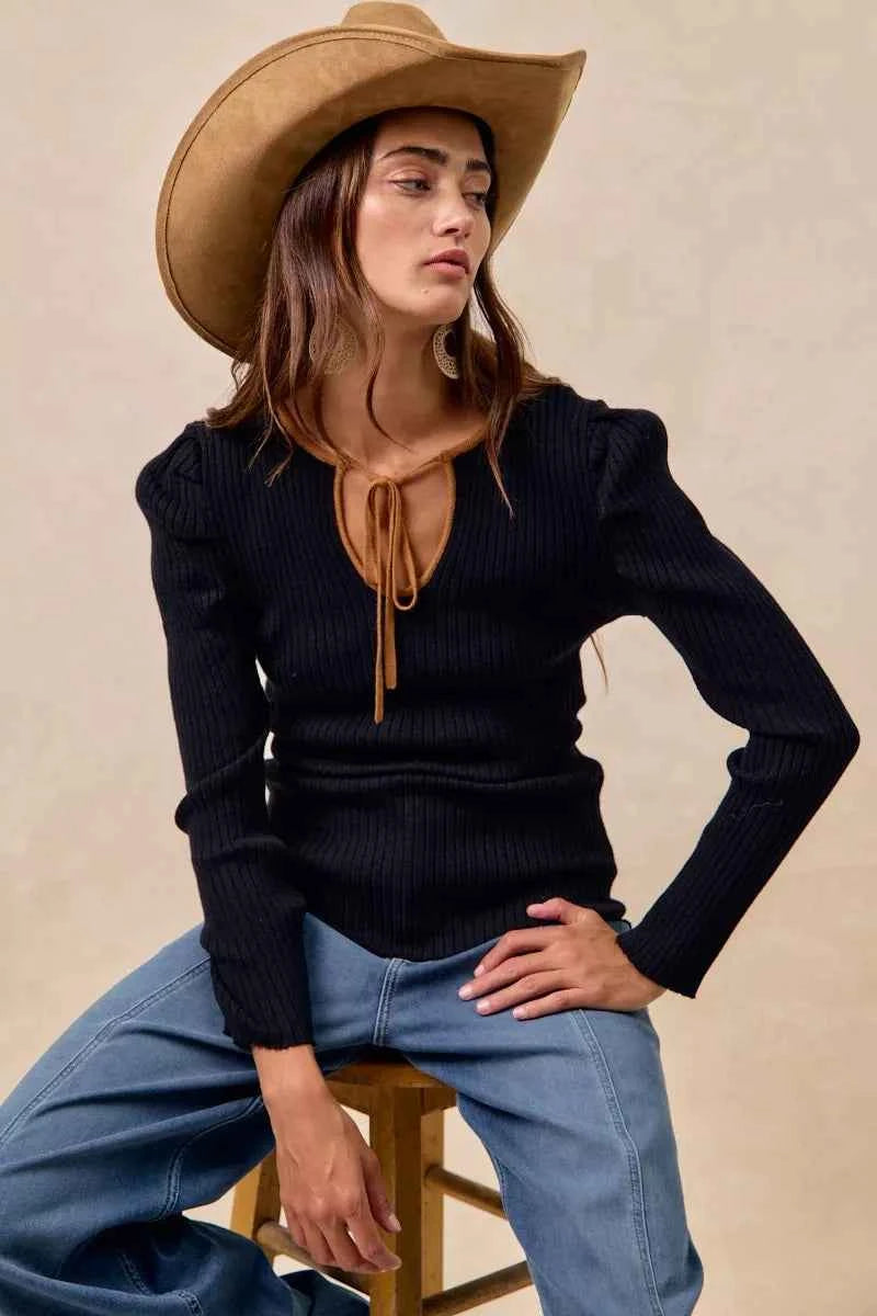 BiBi Ribbed Contrast Front Tied Top with Shrried 630ea793f6794b7695d26c56ca4ba95b-Max-Origin