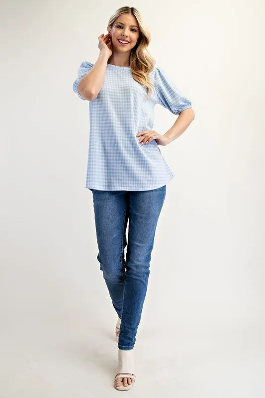 Celeste Full Size Gingham Print Top With Puff Sleeves Plus Size 6311e99e-86c1-496c-9fd6-3e92110e54a8-Max