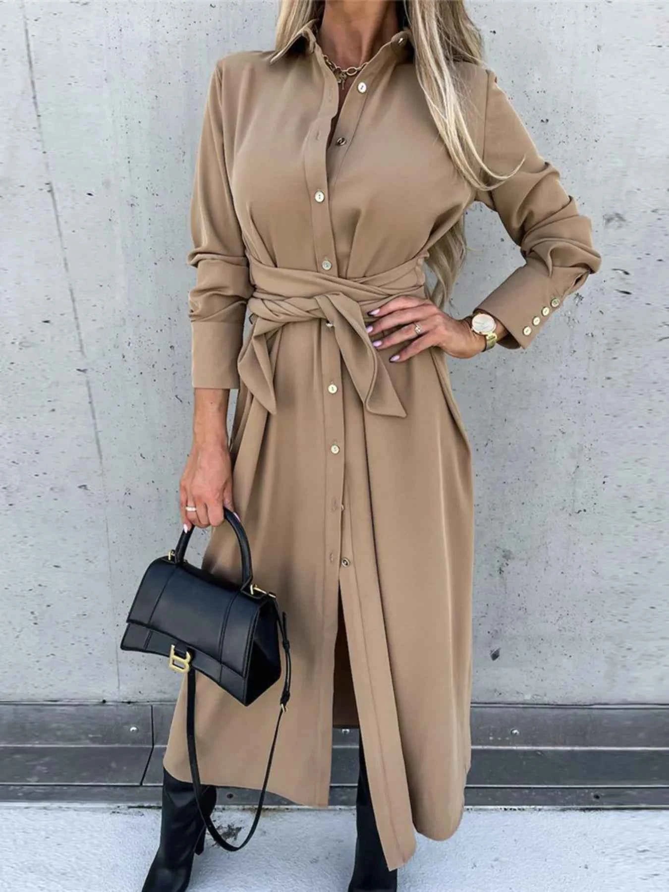 Button Front Long Sleeve Shirt Dress 6314b439-43e6-4366-ad63-5425572d47d2-Max-Origin