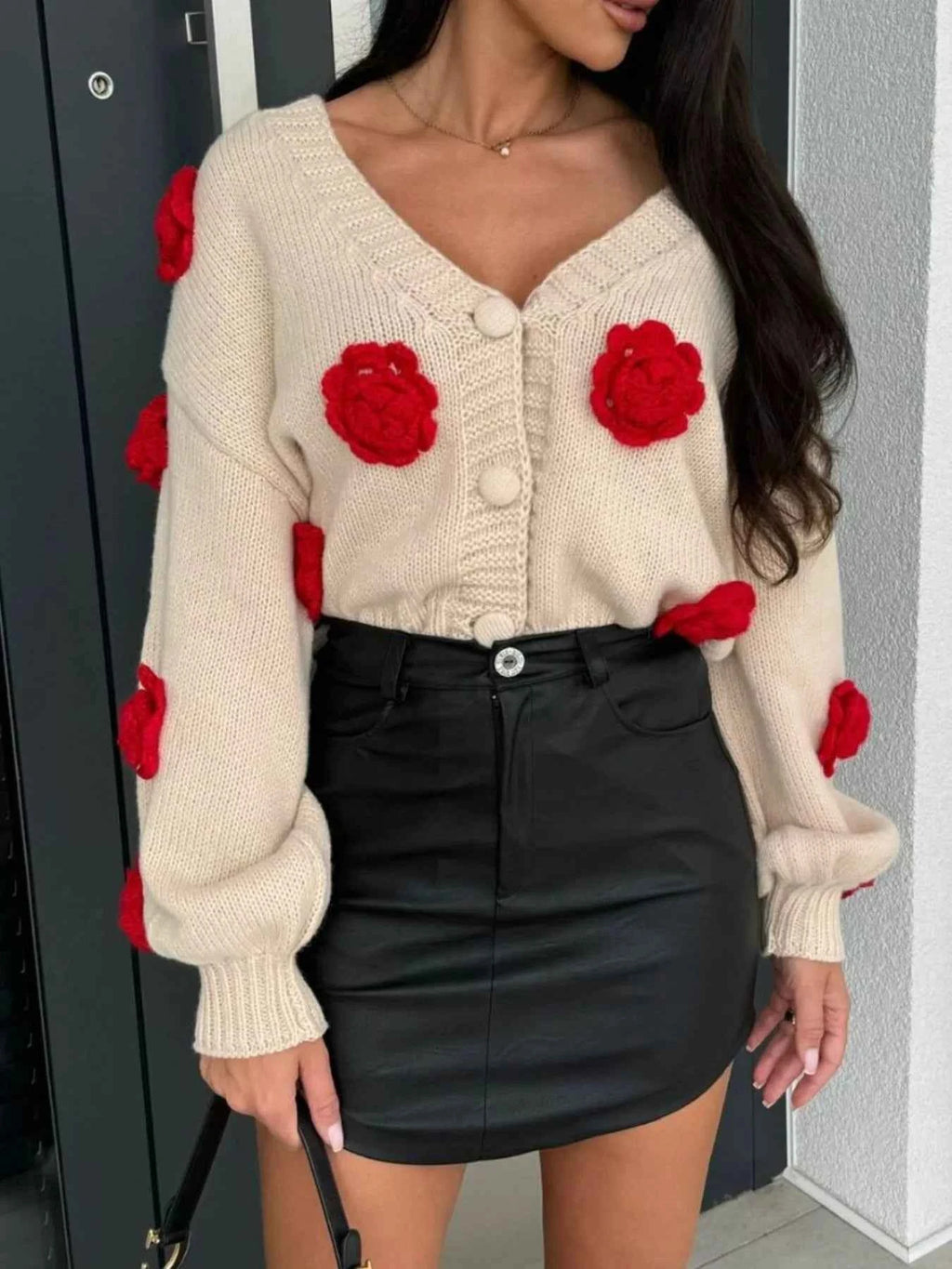 Rose Embellished V-Neck Cardigan 631c3fc6-7e80-4ad0-b8ce-ec2e9c5f44fe-Max-Origin