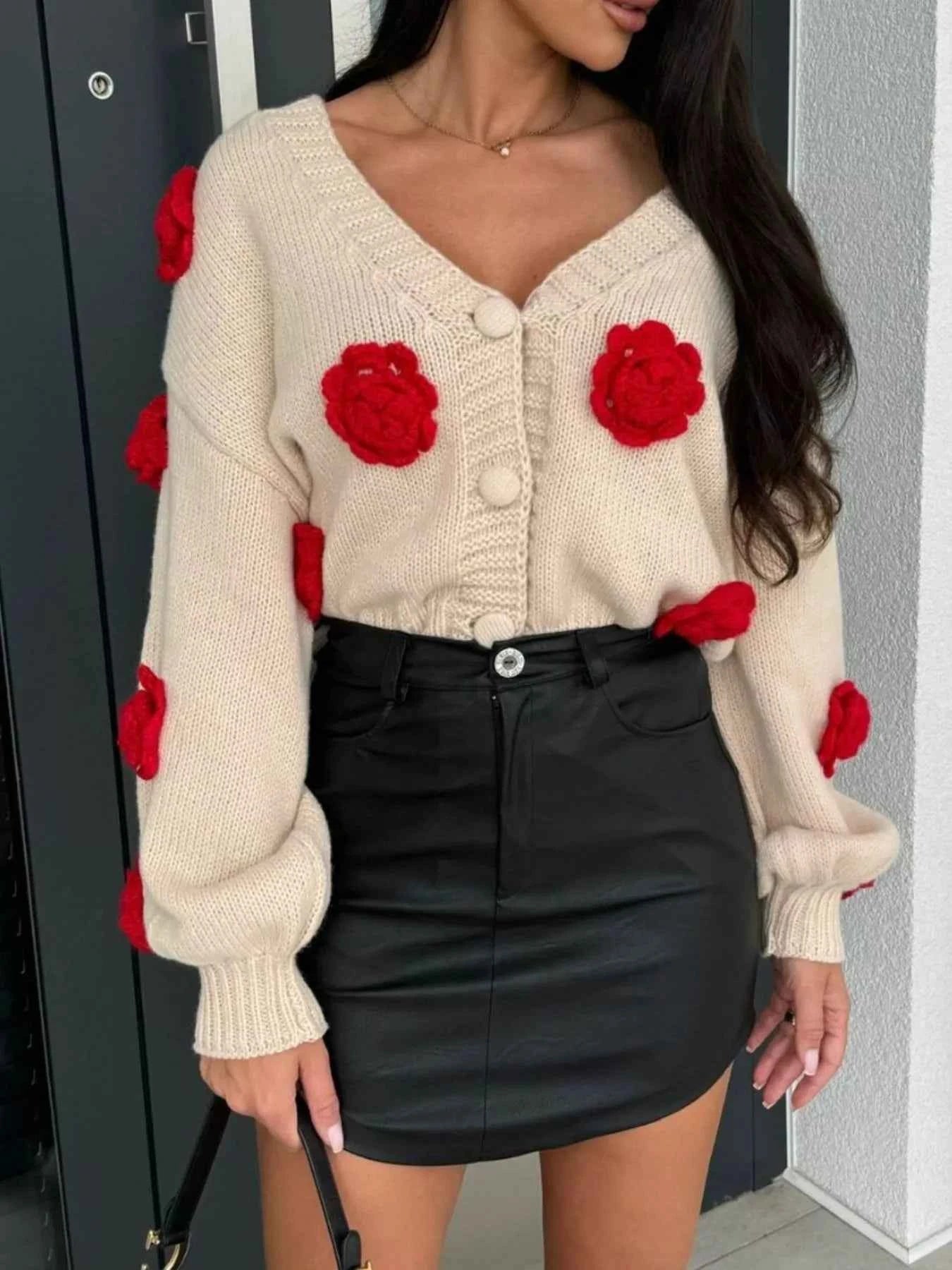 Rose Embellished V-Neck Cardigan 631c3fc6-7e80-4ad0-b8ce-ec2e9c5f44fe-Max-Origin