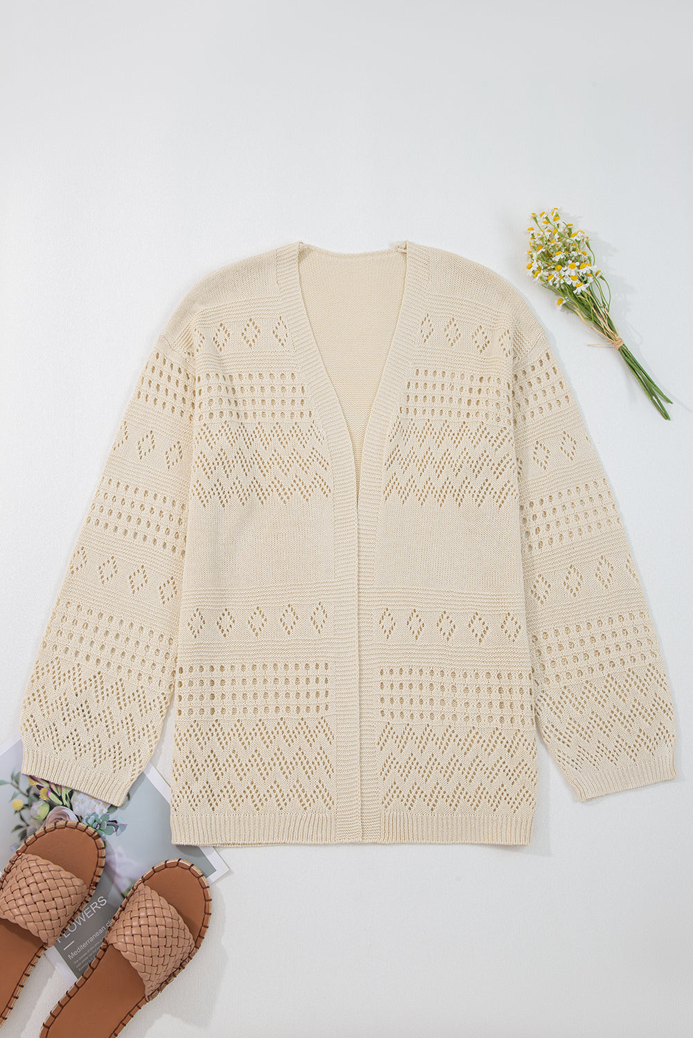 Smoke Gray Solid Color Hollow Knit Cardigan 631d51a20d45e945