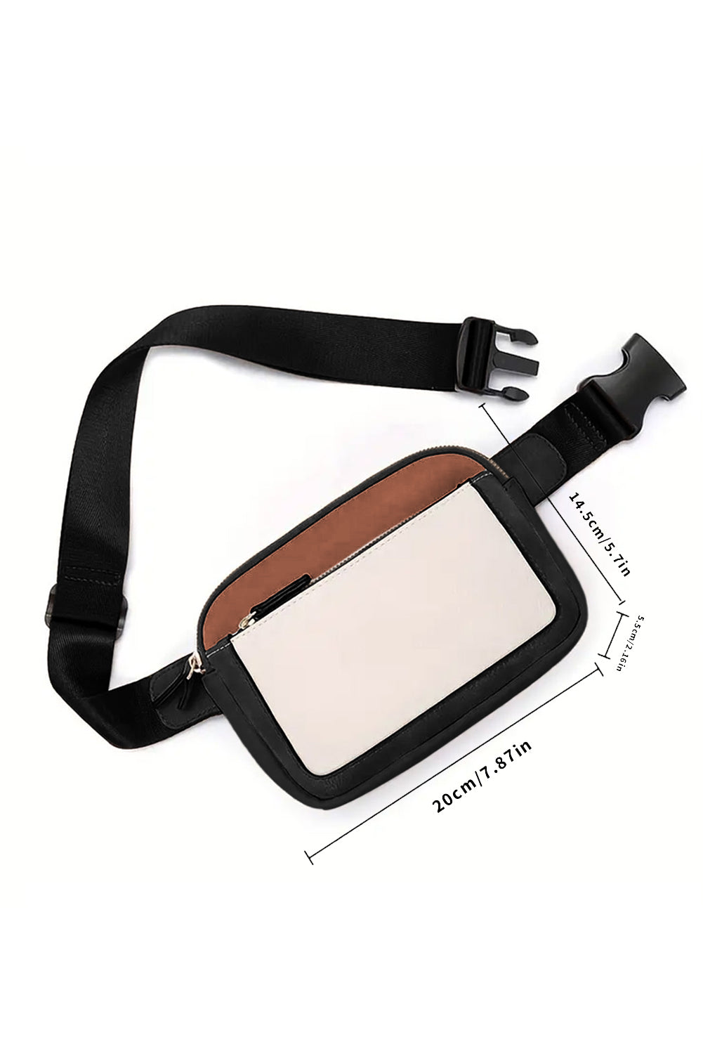 White Color Block Adjustable Belt PU Leather Crossbody Bag 631d7f50dc8f1900