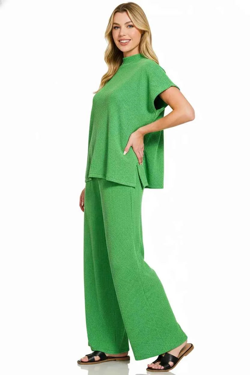 Zenana Raised Rib Short Sleeve Tee & Pants Set 63213d46-b1aa-43e1-b1c3-cf603e1b6afe-Max-Origin