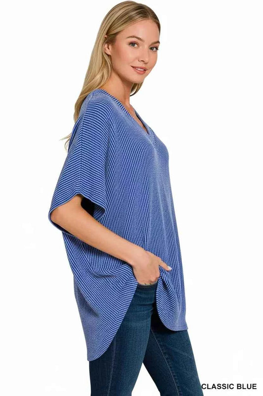 Raised Rib V-Neck Batwing Top 632aceeb-e777-47ce-83c9-8b613ca198c2-Max-Origin