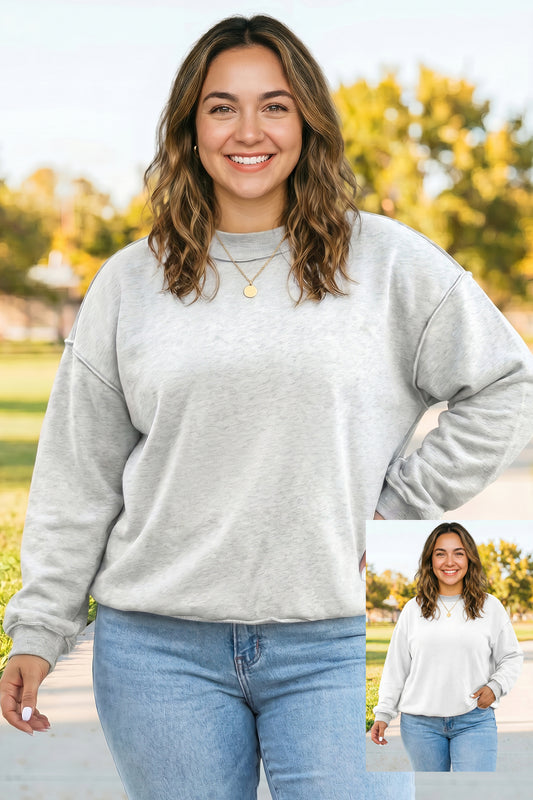 Light Grey Exposed Seam Detail Reversible Double Wear Plus Size Sweatshirt Light Grey 65%Polyester+35%Cotton 633313aae6d94029