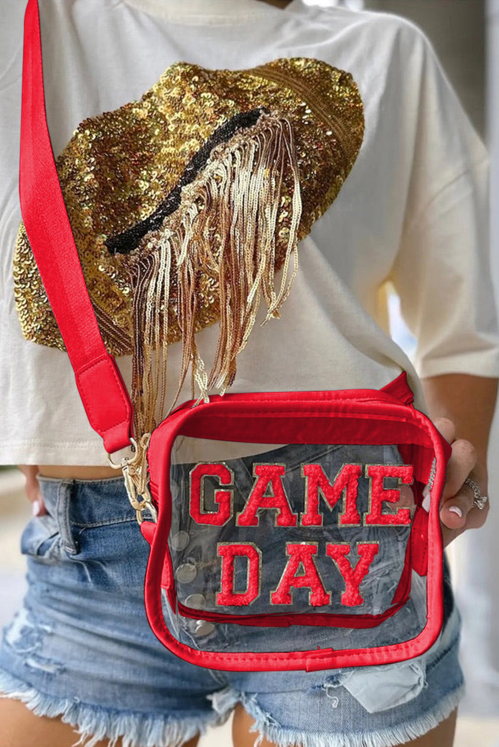 Black Chenille GAME DAY Pattern Clear Bag 6335fc0c58364beb
