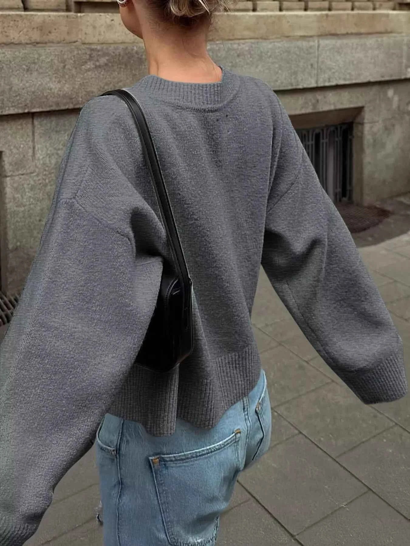 Ribbed Round Neck Dropped Shoulder Sweater 633804ff704f49679b3b98bd79177885-Max-Origin