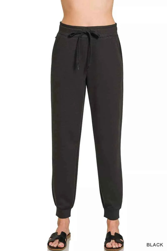 Zenana Drawstring Scuba Joggers with Pockets BLACK 63399987f4c84185b829c6246c4f80c4-Max-Origin
