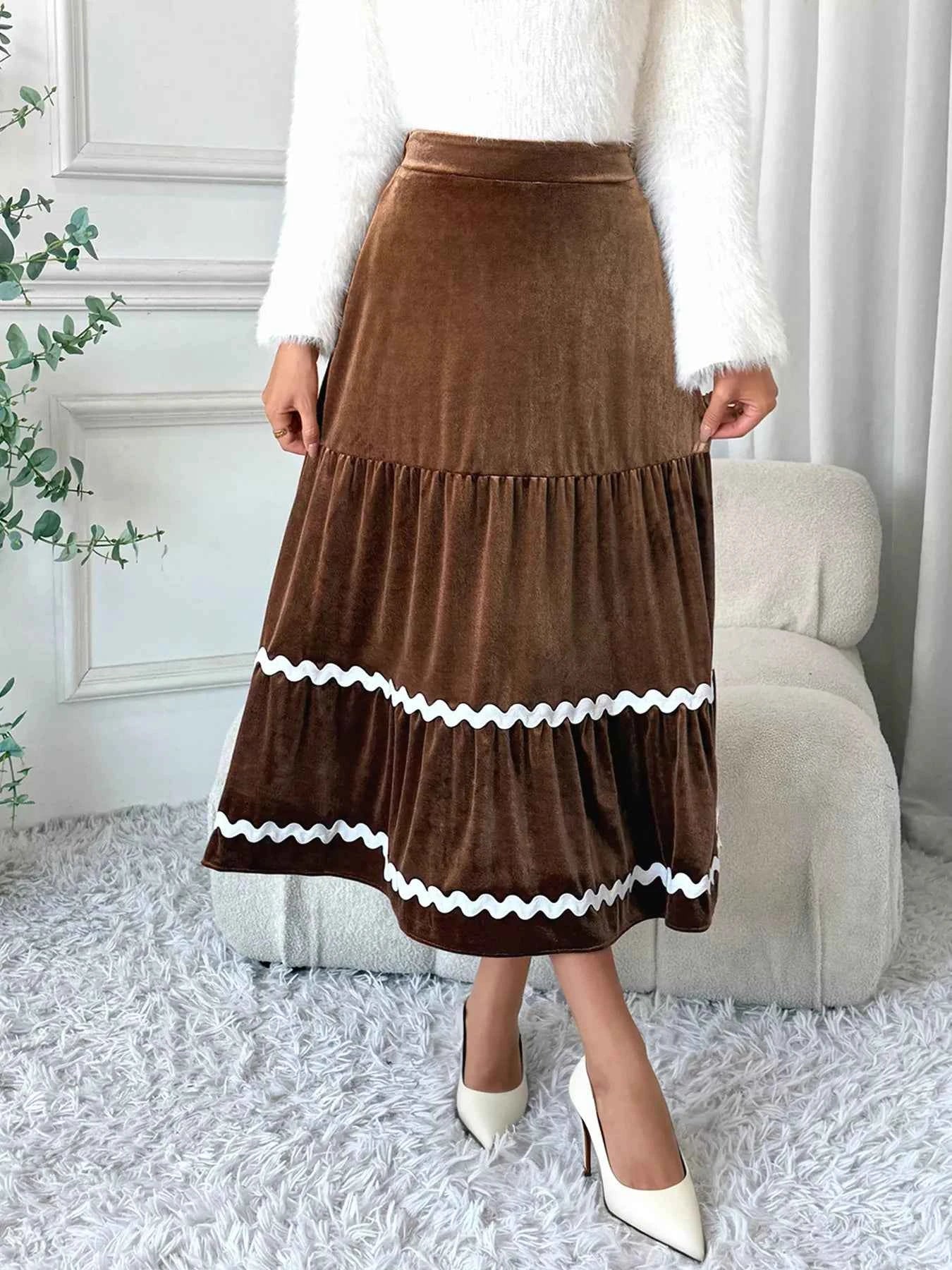Velvet Tiered Midi Skirt Brown 6339dc026c9d40d49a68f7ffee2bcdee-Max-Origin