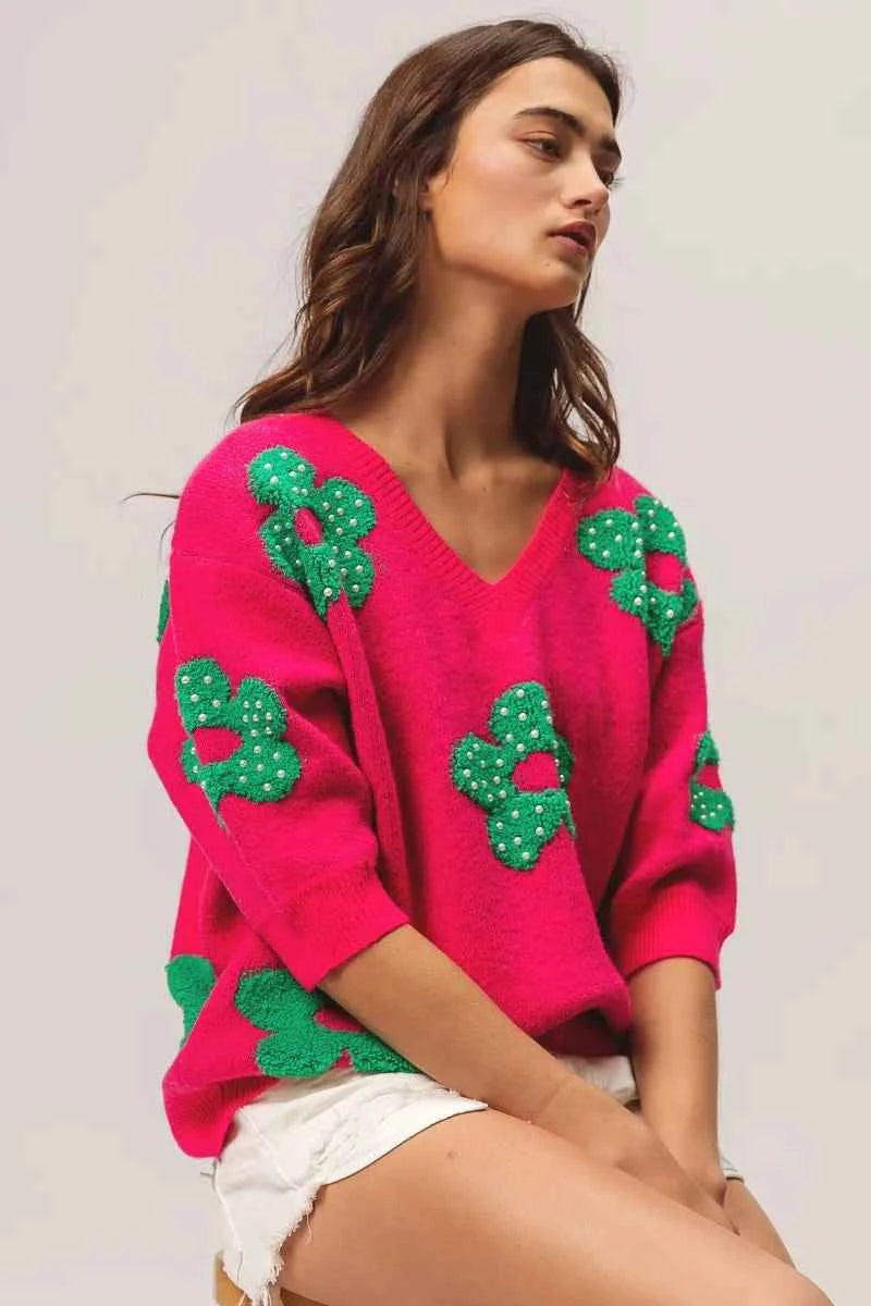 BiBi Pearl Beads Flowers Sweater Top 6341d95a5d4f4689a3d505c5b0a7195a-Max-Origin