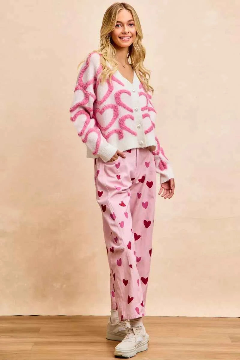 BiBi Textured Heart Buttoned V Neck Cardigan 634ab3a63e2746c09c7ec7624541ceae-Max-Origin