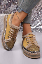 Thai Curry Fur Trimmed Patchwork Lace Up Platform Sneakers 634c6c3ee663fdb6