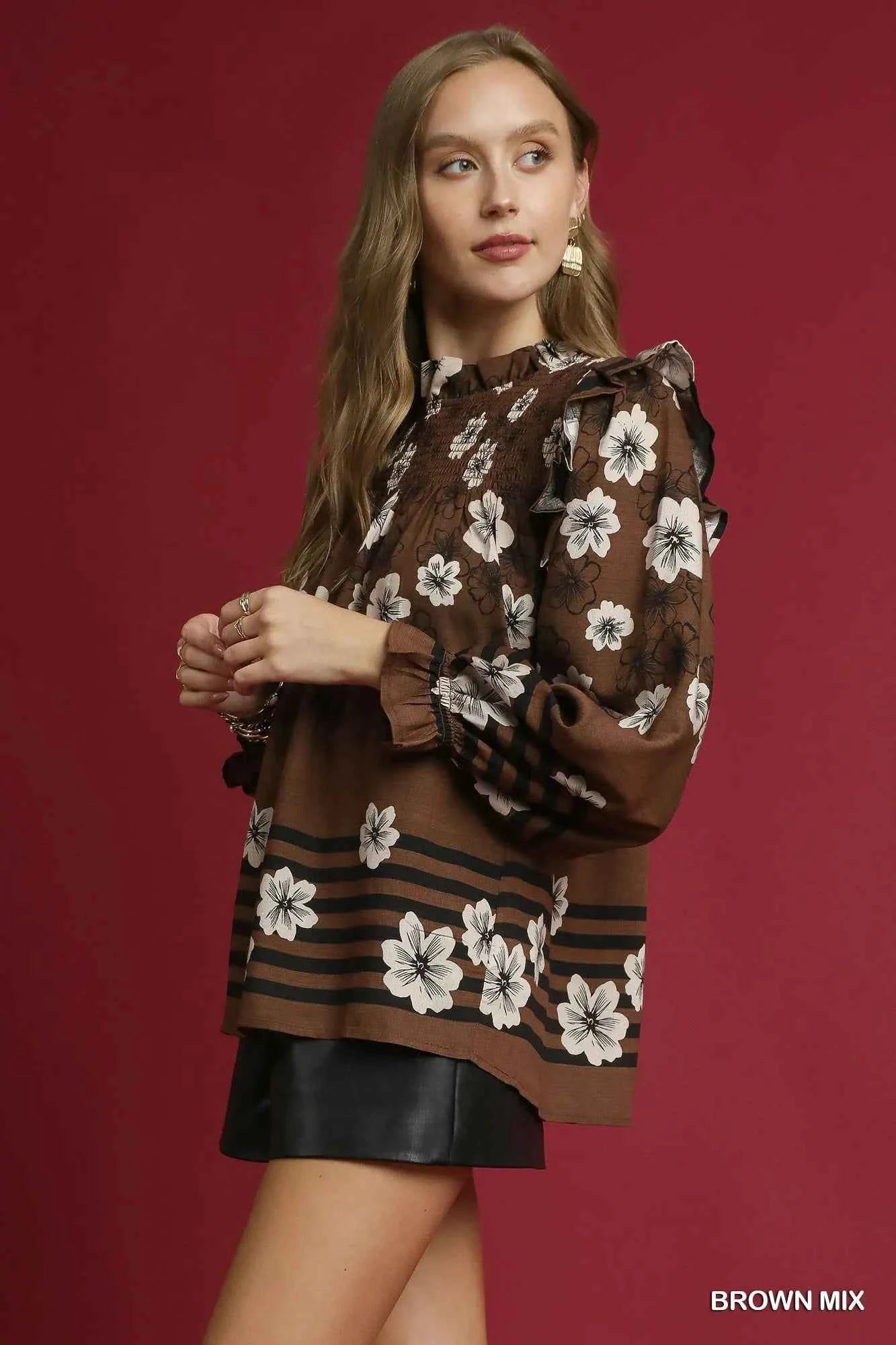 Umgee Full Size Mix Floral Smocked Ruffle Blouse Plus Size 6355ac61-87b8-4fd8-97c9-614809b43c4b-Max-Origin