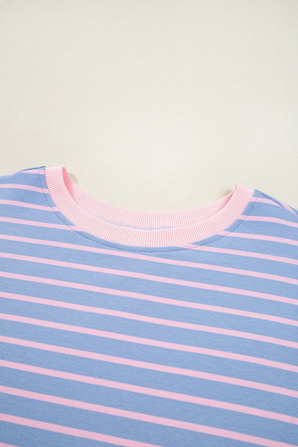 Sky Blue Stripe Oversized Contrast Trim Drop Shoulder Casual Top 63600a61fe99443b