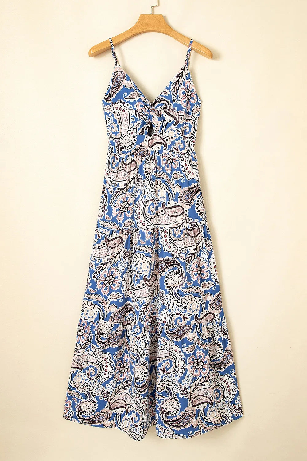 Paisley Print Twist Detail Smocked Back Spaghetti Straps Dress 636015f9-4e27-415d-821b-c71519debaa2-Max-Origin
