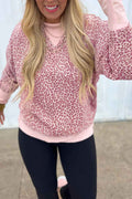 Pink Leopard Print Patchwork Crew Neck Sweatshirt Pink 95%Polyester+5%Elastane 6365a016b852e97a