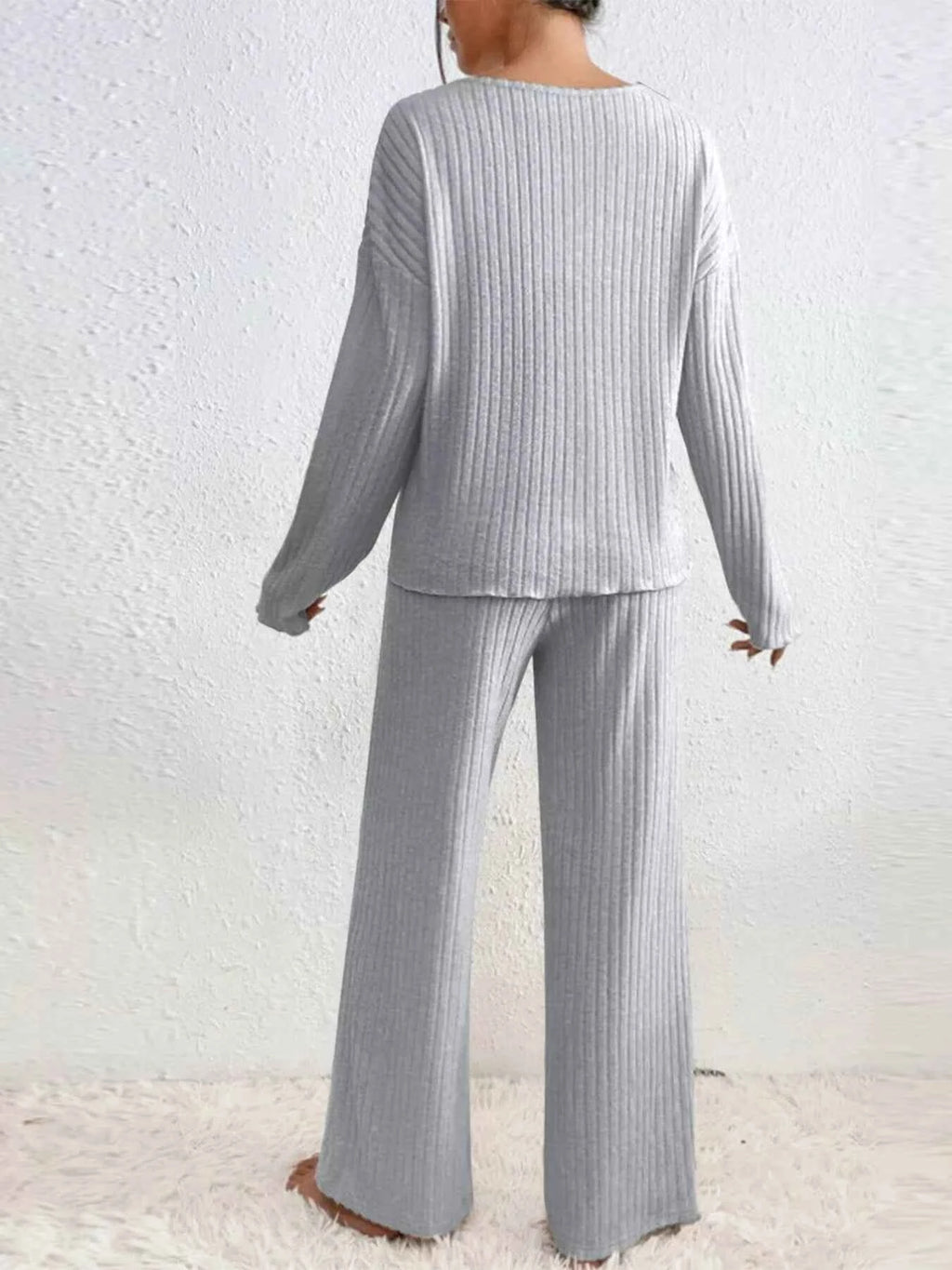 Ribbed V-Neck Top and Pants Set 6365dfd8c0c248198984316480856a50-Max-Origin