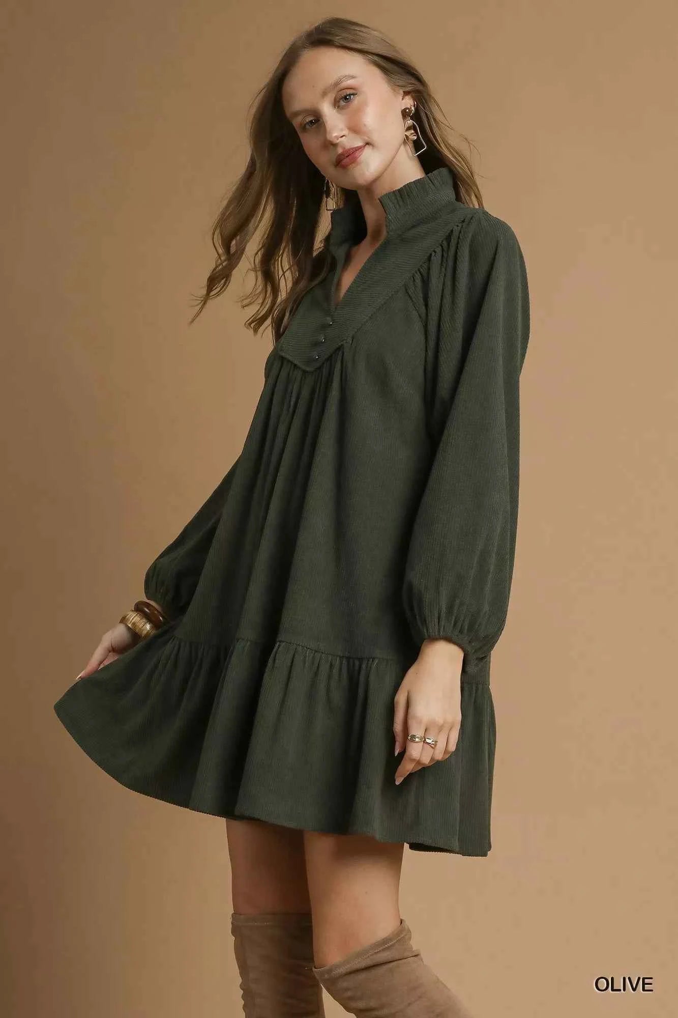 Umgee Corduroy Tiered Babydoll Dress 637e4b45-0b9a-4fed-9bf1-4e7b417db432-Max-Origin