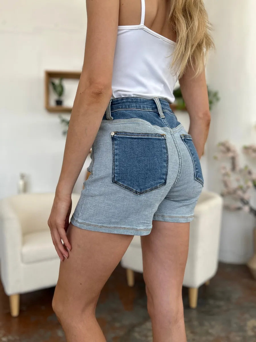 Full Size Color Block Denim Shorts LT MD 6387303d-ba24-45f8-85dc-624071aaf0e4-Max