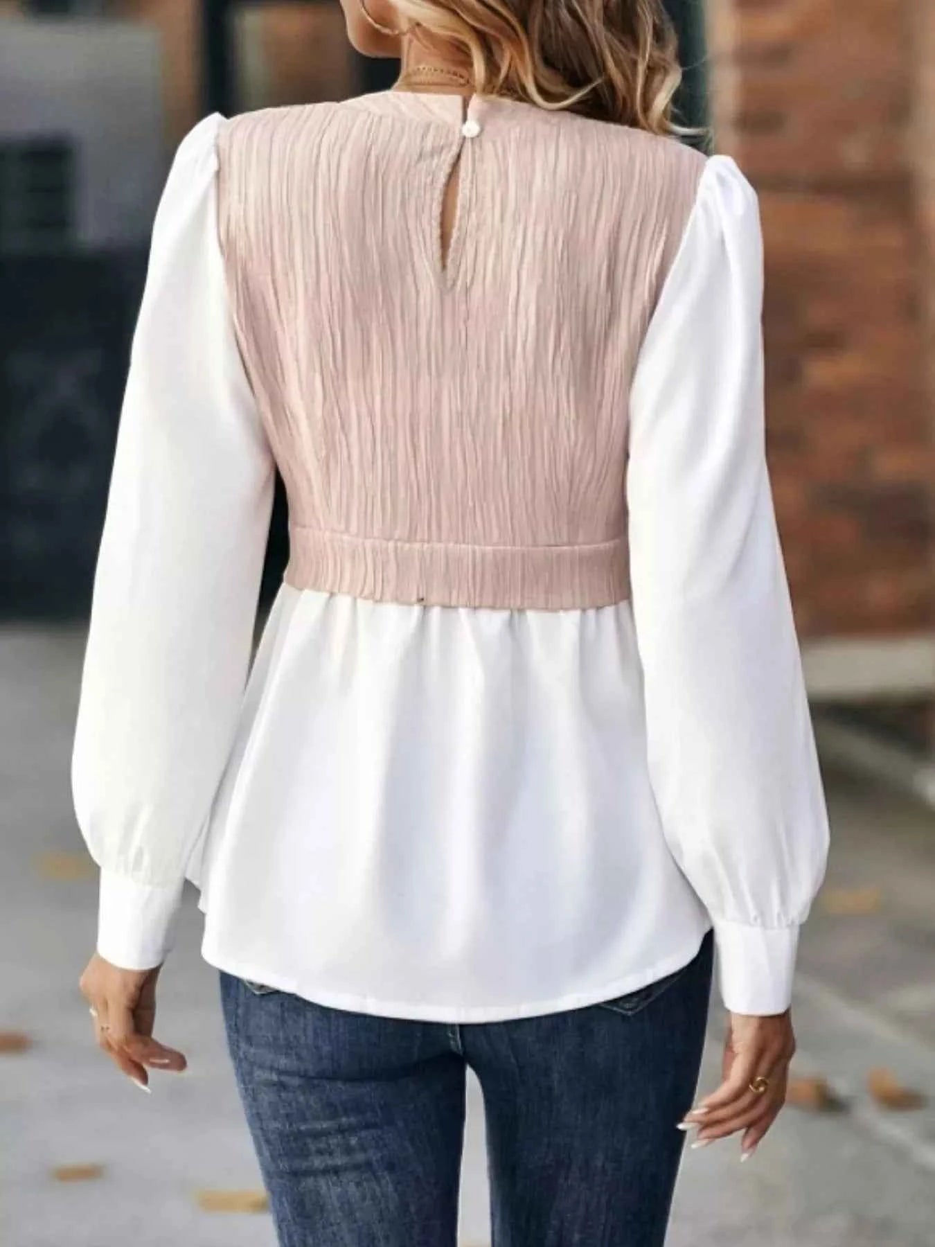 Color Block Long Sleeve Blouse 6389c60f-c186-47ae-81ee-1af654bae60a-Max-Origin