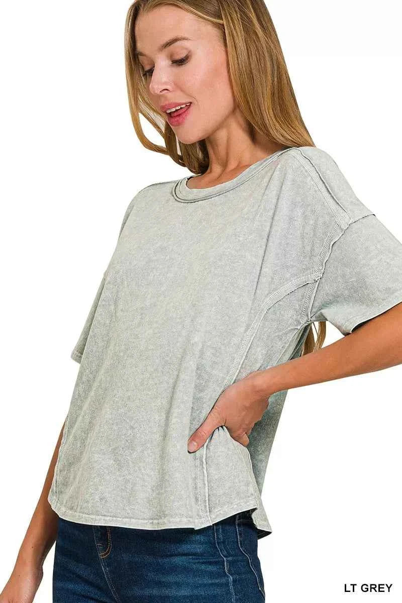 Zenana Halo Snow Washed Short Sleeve Tee and Shorts Set 638a700af3bf4188a95f0d8d0b0d1fb8-Max-Origin