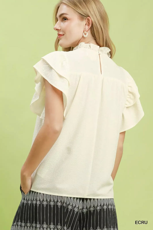 Smocked Ruffle Sleeve Textured Top 638ab370-2887-48f6-8d23-abfb91d12793-Max-Origin
