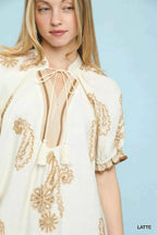 Umgee Paisley Embroidered Short Puff Sleeve Top 63988a8d-af9b-4eed-9201-7158b429d461-Max-Origin