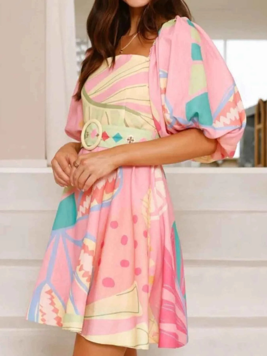 Printed Square Neck Puff Sleeve Dress 639ab37f-bb65-4179-9b96-d3ea9b46c26a-Max-Origin