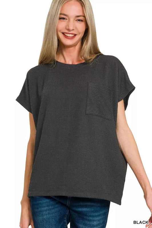 Zenana Raised Rib Front Pocket Boxy Top BLACK 639e2bae3e3d453aa4ef5626adaa2f15-Max-Origin