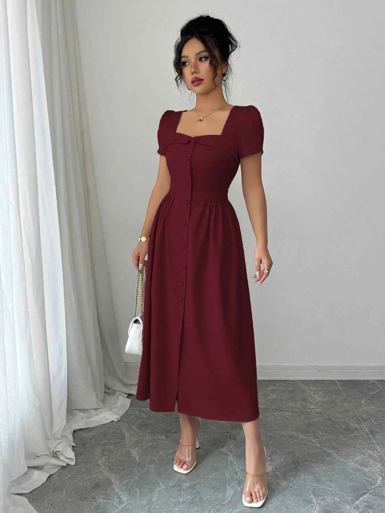 Square Neck Puff Sleeve Midi Dress 63a086f6-fd84-4dd9-8849-be0921124839-Max-Origin