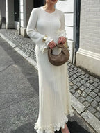 Ribbed Long Sleeve Dress with Ruffle Hem 63a81dac26ec4ca294c6c106c0aaf98e-Max-Origin