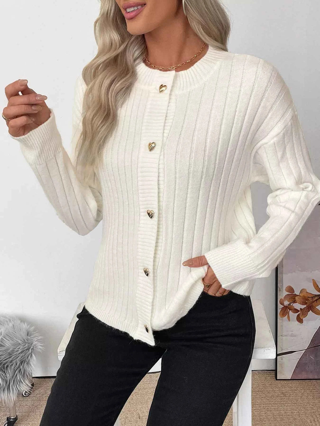 Ribbed Button Up Long Sleeve Cardigan 63b59e4fb7604d5d97adbd78b3ec2500-Max-Origin